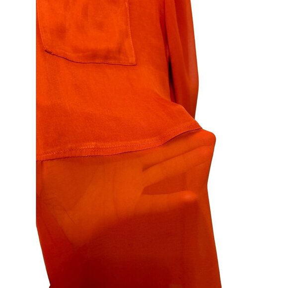 Women's Med Free People Sheer Luck Shirt Rust Orange Long Sleeve - Picture 9 of 10